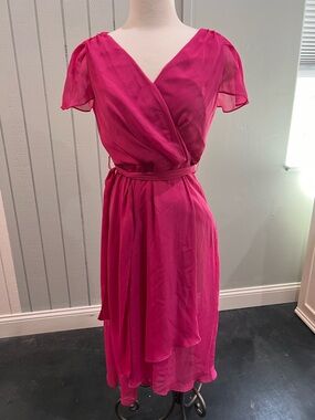 DKNY Vibrant Fuchsia Wrap Midi Dress